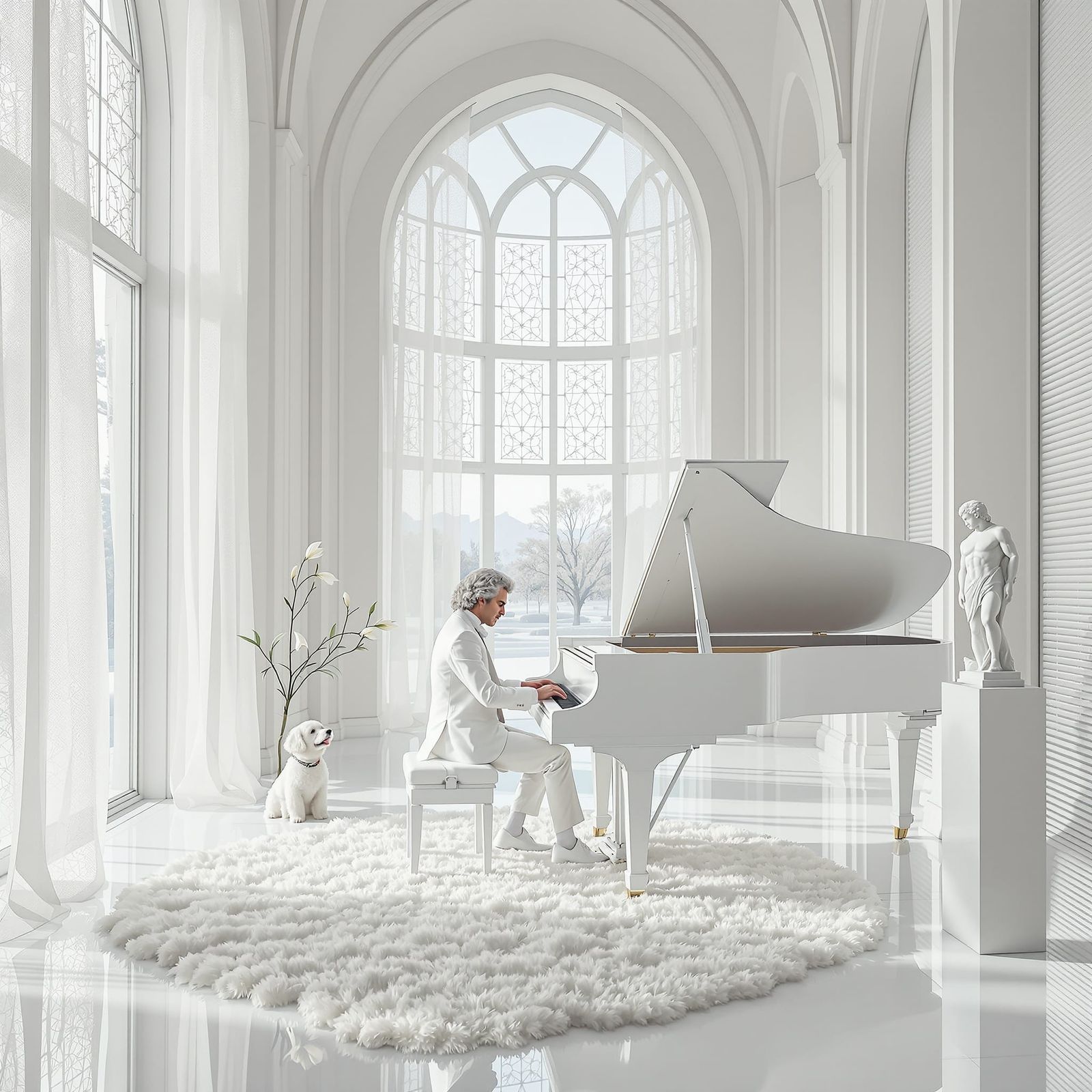 Beethoven Composes in a Surreal White Dreamscape