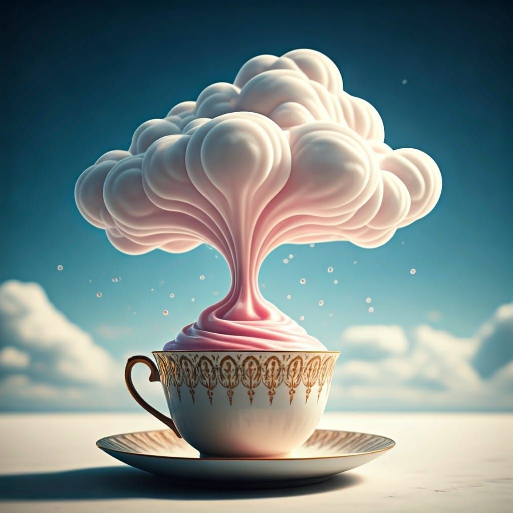 Soft Clouds of Strawberry Yogurt in a Light Blue Sky