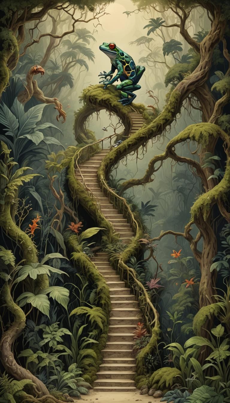 Boreal Stairway to Heaven in Leonora Carrington Style