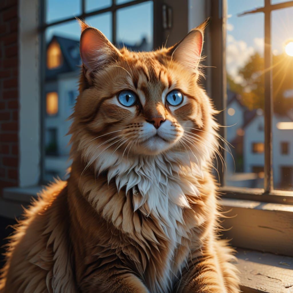 Adorable Cat With Mismatched Eyes in Vibrant Cartoon Style