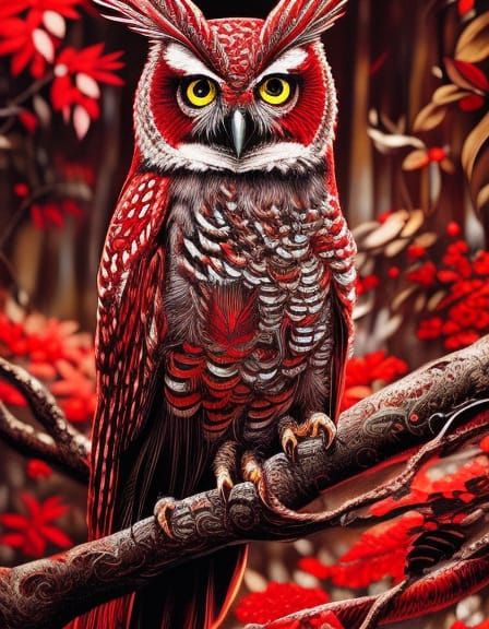 Chibi Red Owl Portrait in Ornate Fantasy Style
