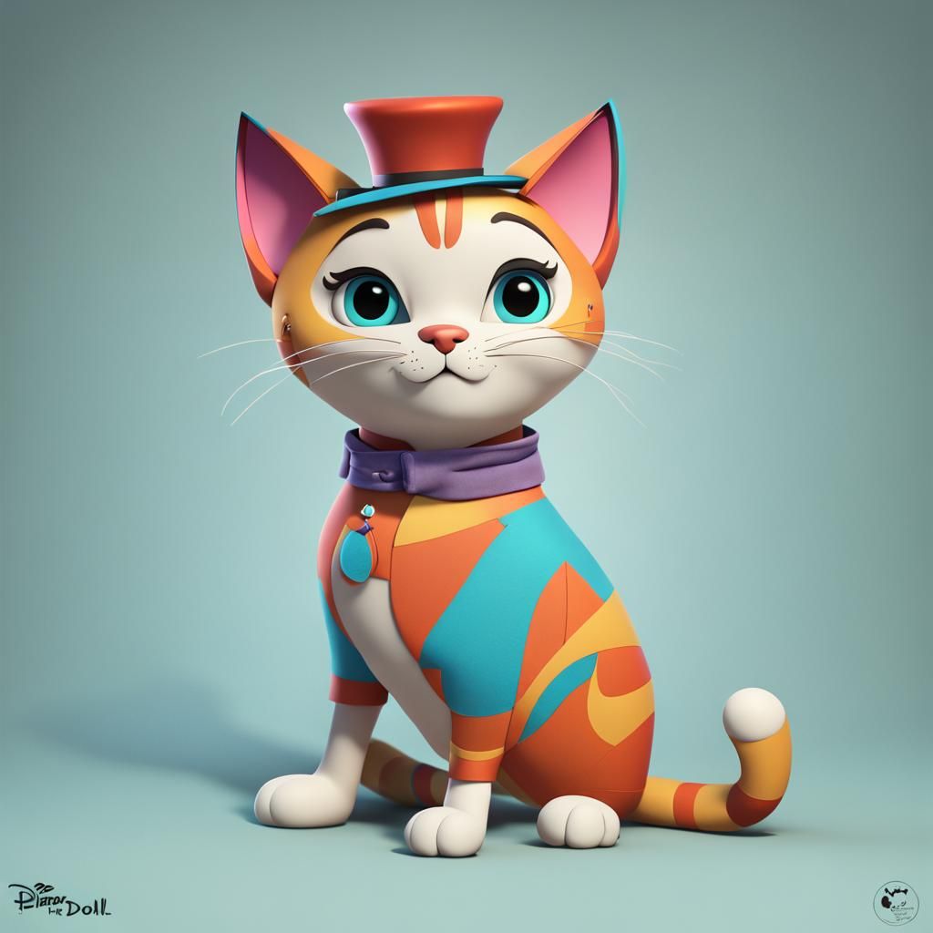 Cat-Headed Paper Doll: 3D Digital Art
