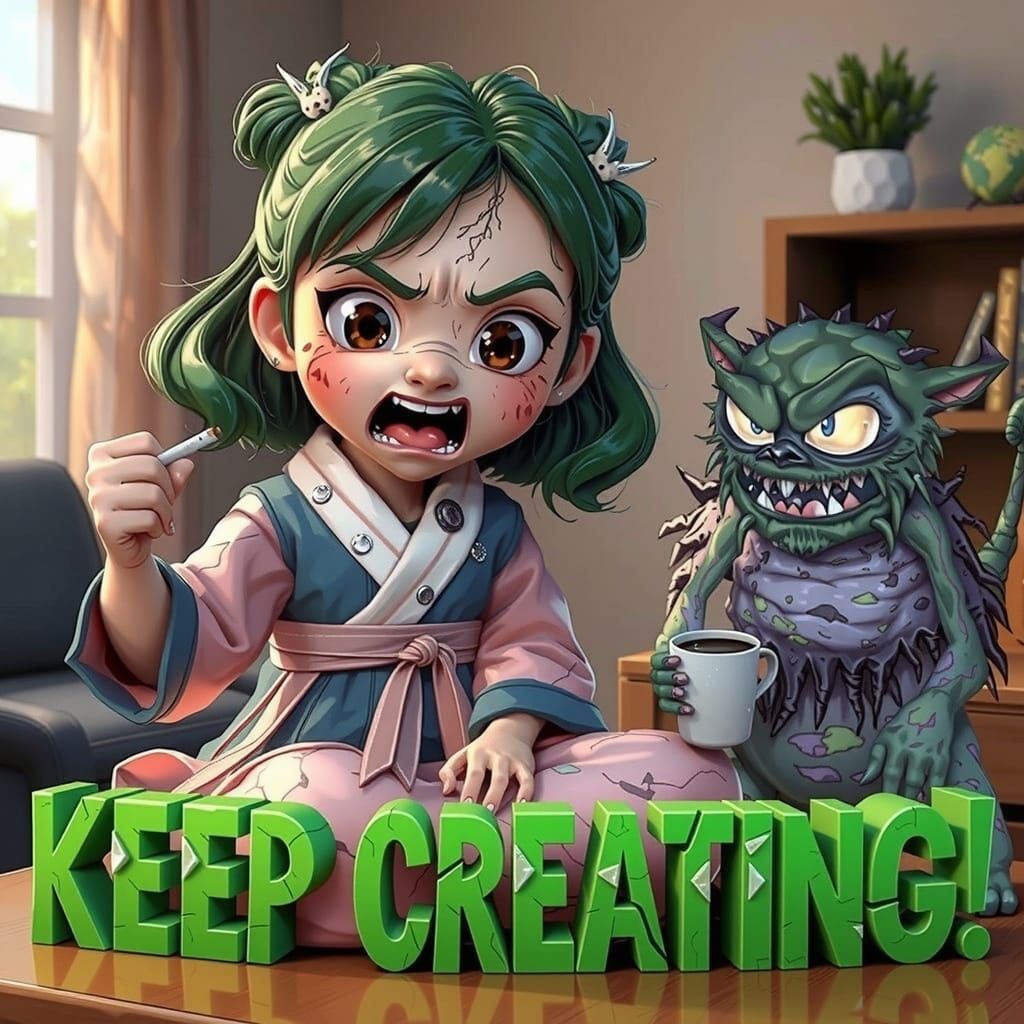 In the style of R. CRUMB, at the top of the canvas floats te...