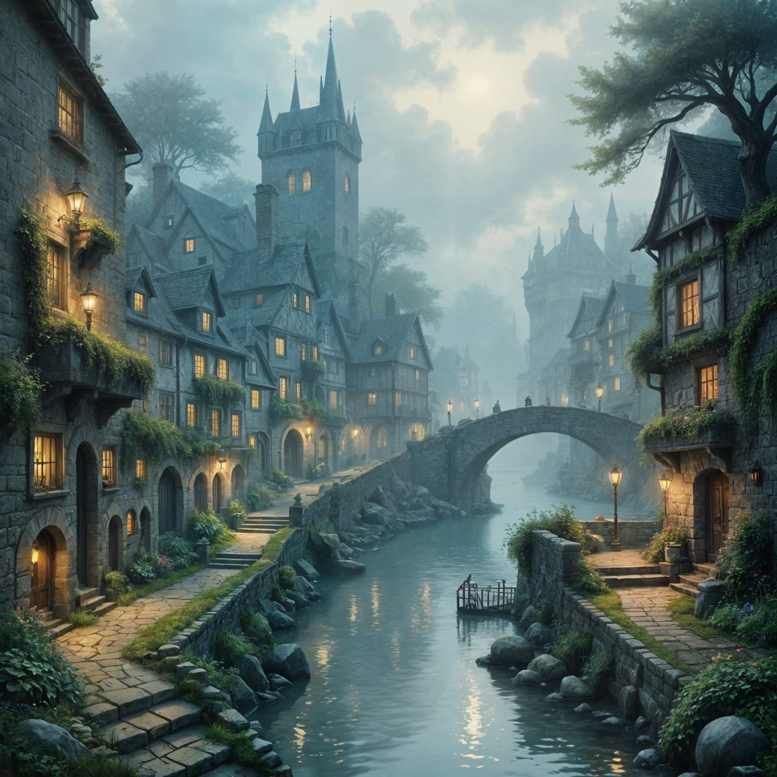 Enchanted Medieval City by Shimmering Sea