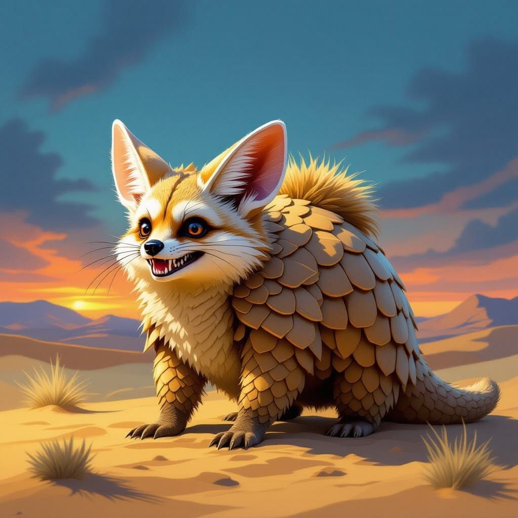 Desert Creature Concept Art with Pangolin Body and Fennec Ea...