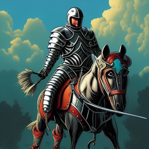 Armored Horse in Comic Book Style