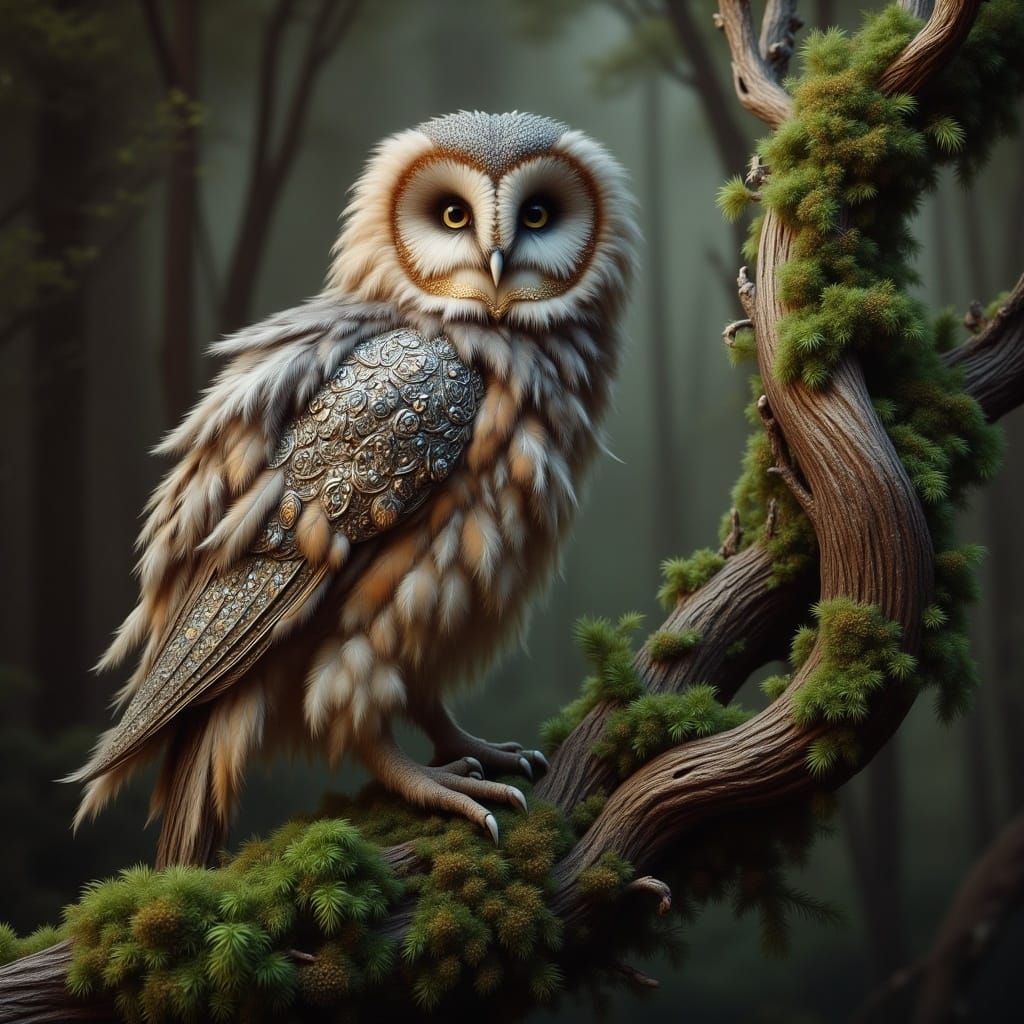Mystical Owl perched in an Ancient Forest
