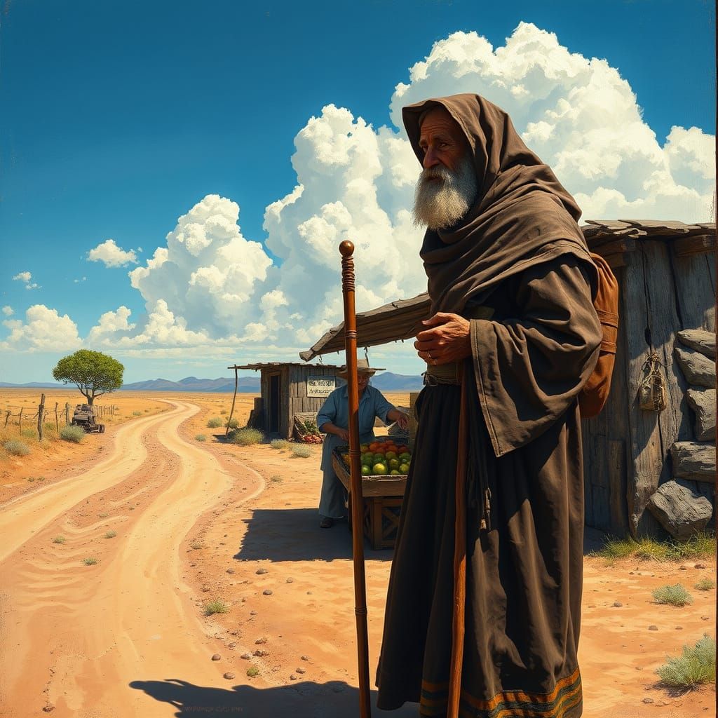 Pilgrim at Roadside Market in Earthy Tones