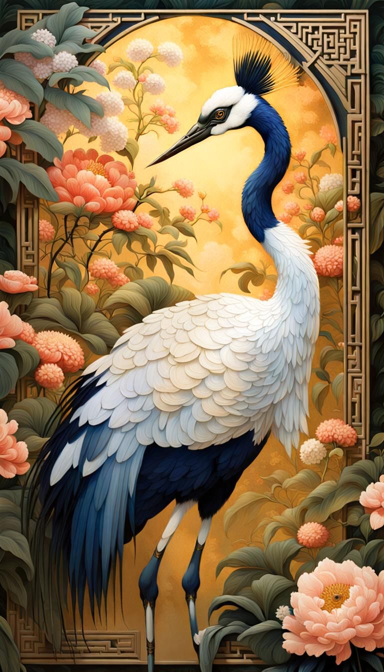 Elegant Oriental Crane in Bouguereau's Neoclassical Style