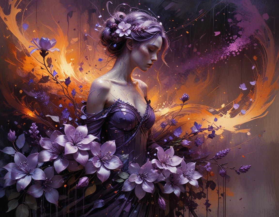 Whimsical Lilac Blooms in Moody, Grunge-Inspired Watercolors