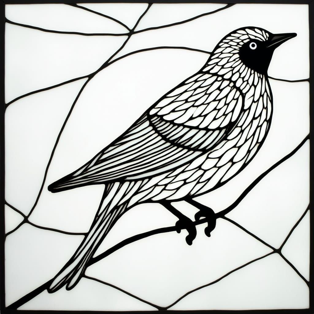 Minimalist Stained Glass Bird Design in Black and White