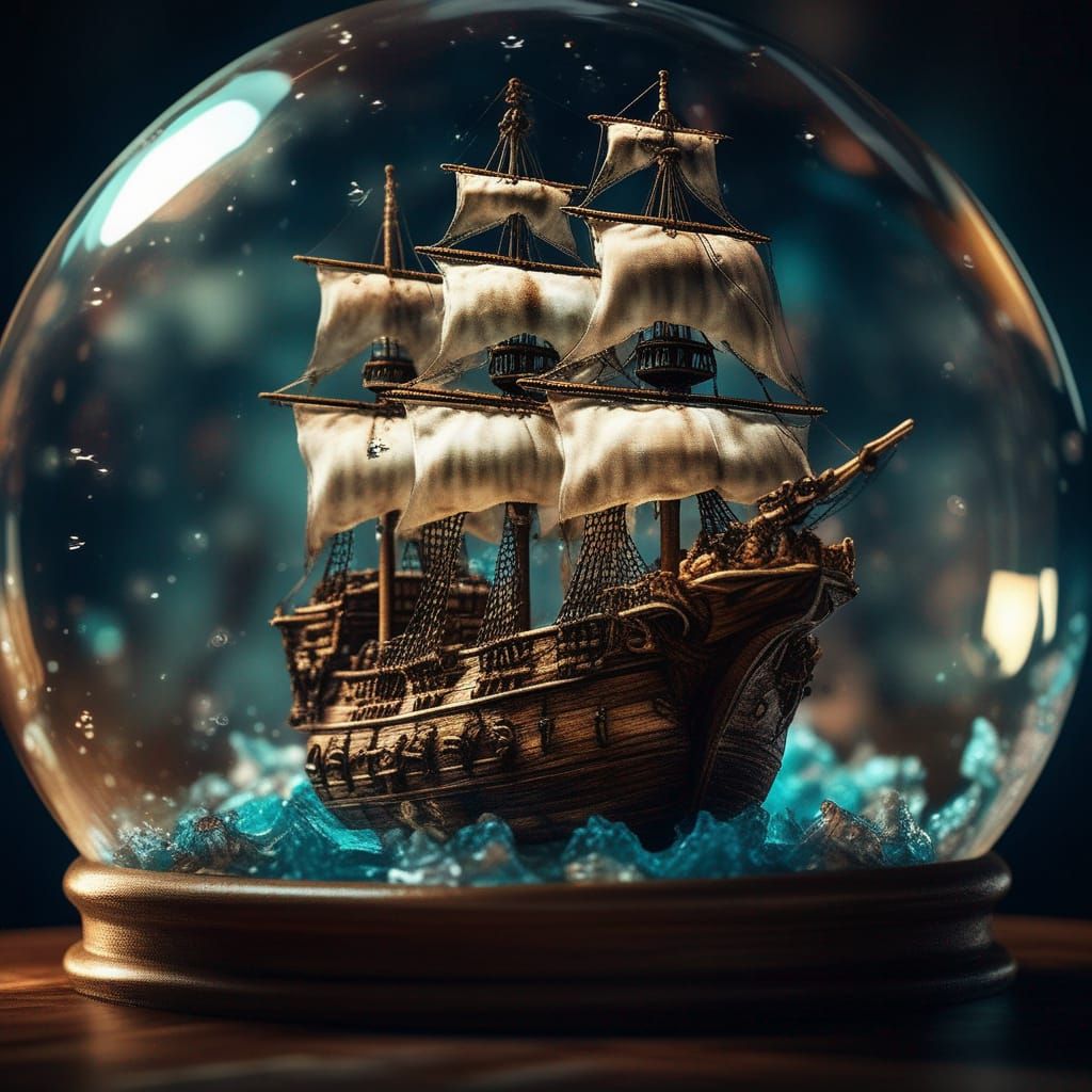 Pirate Ship in Glass Sphere: Photorealistic CGI