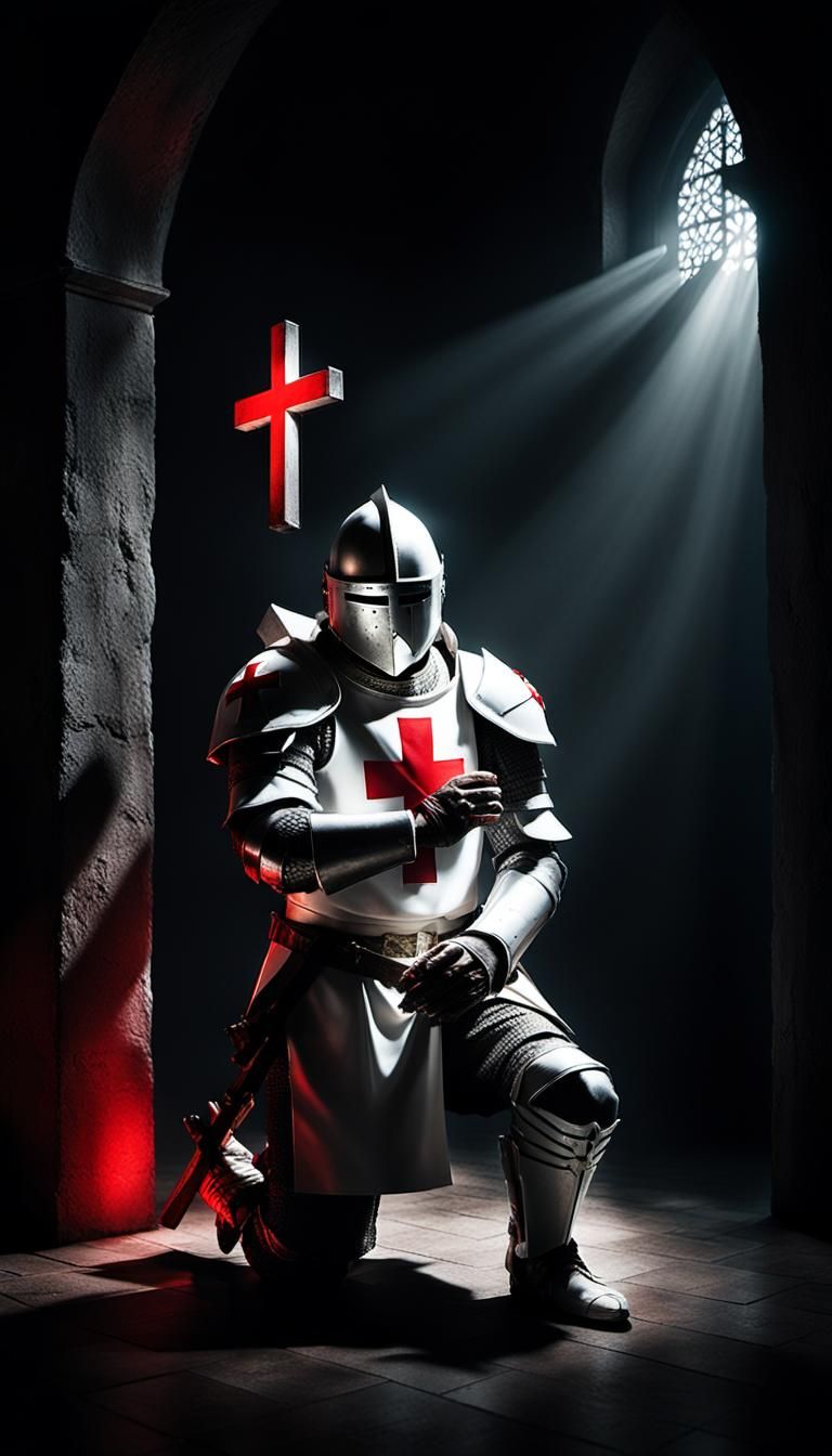 Dark Fantasy Knight Praying in Chiaroscuro Lighting