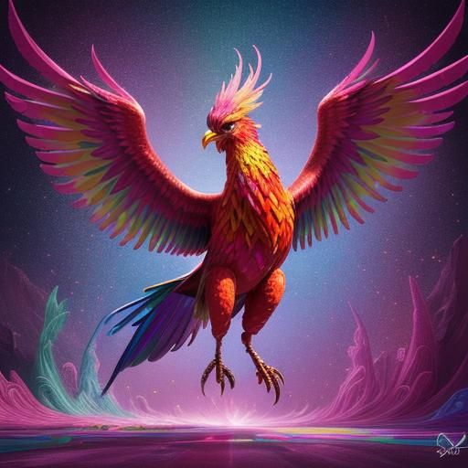 Sparkling Phoenix at Crossroads in Candy Art Style