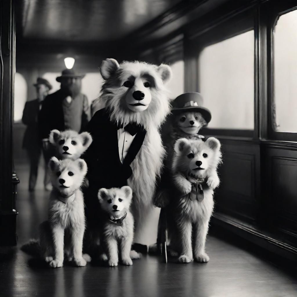 Anthro Furry Family Boarding Titanic: Vintage Photo
