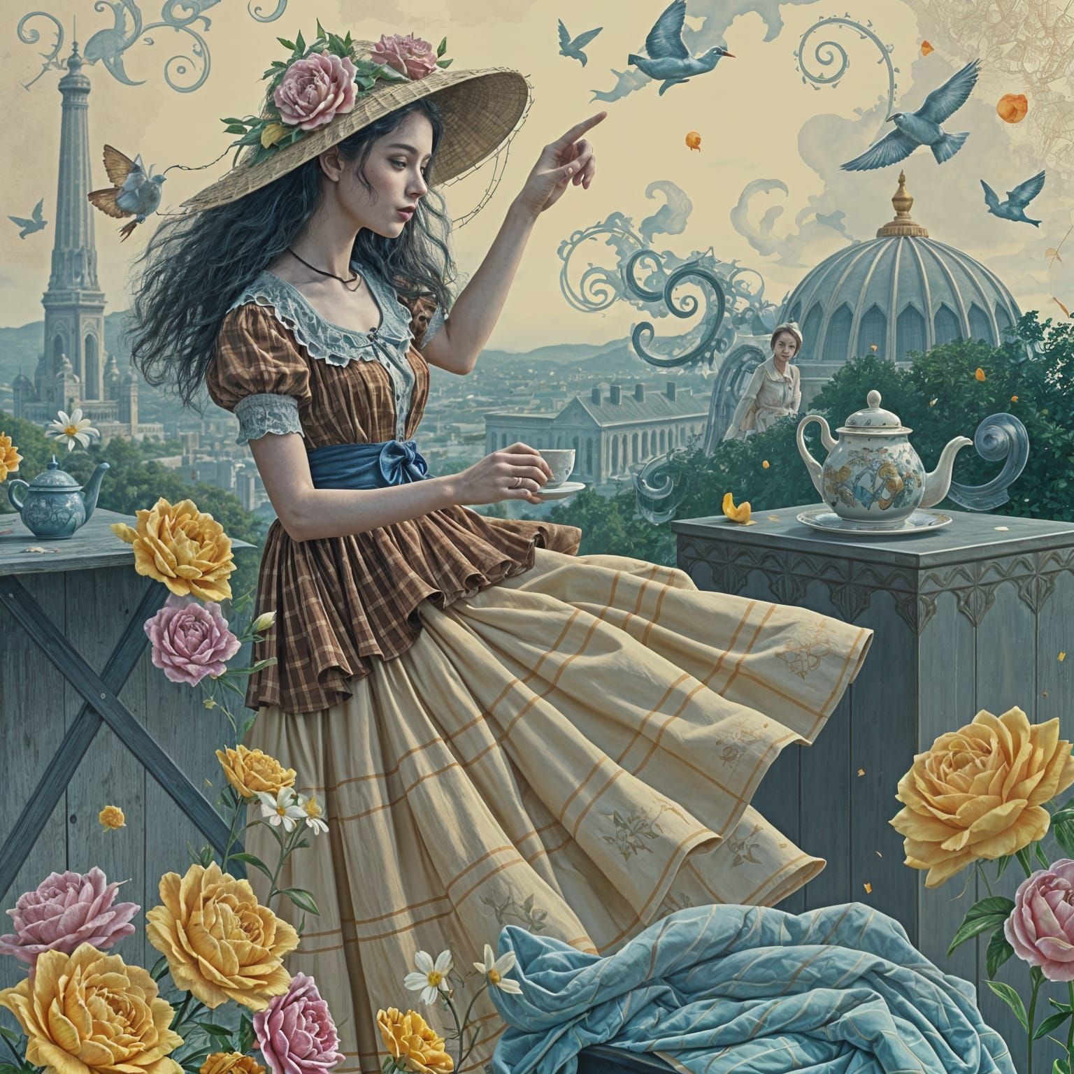 Whimsical Global Tea Party in Dreamlike Scenario