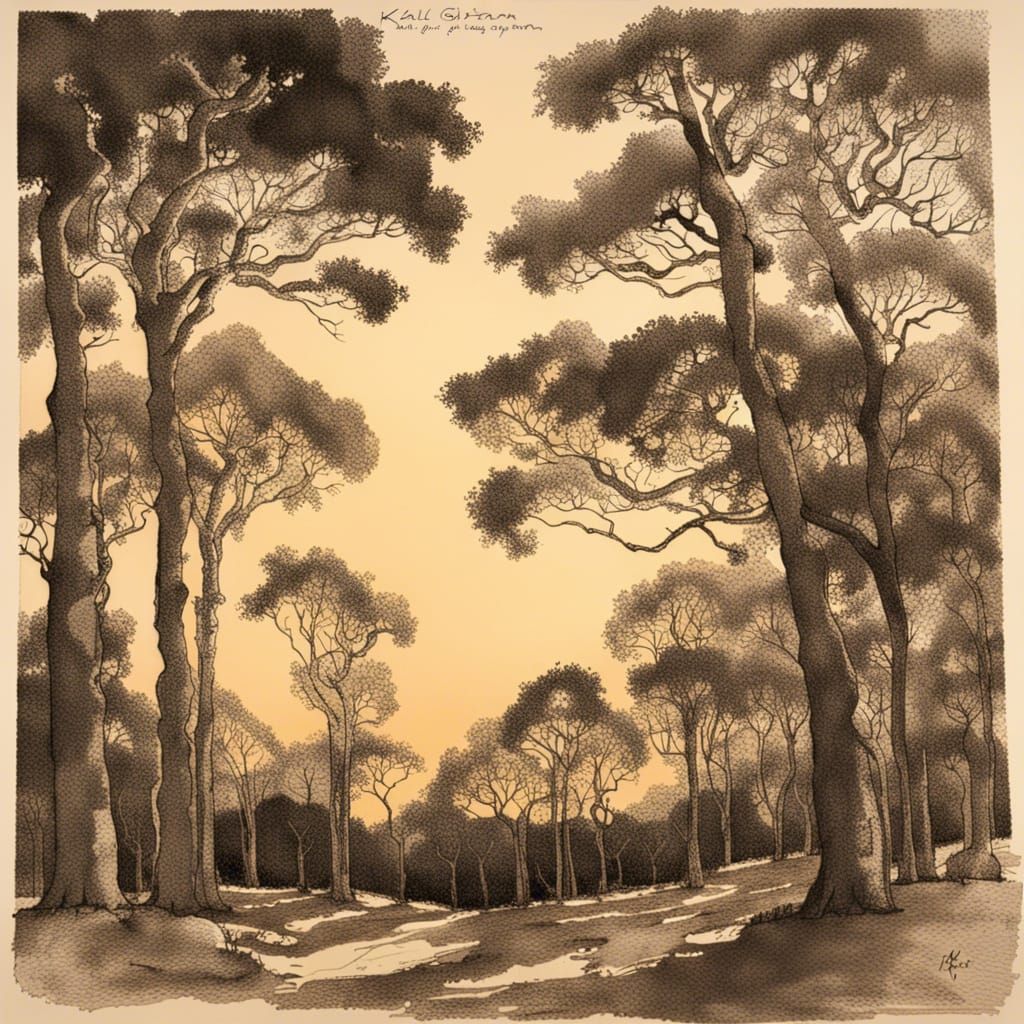 Vintage Botanical Print of Trees in Pen and Ink