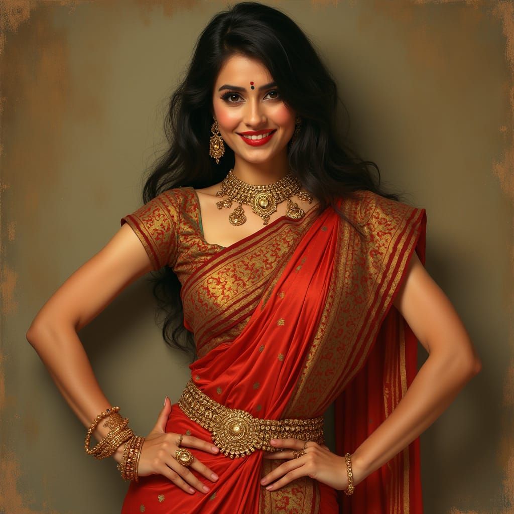 Confident Indian Woman in Intricately Patterned Saree