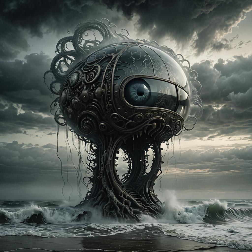 Surreal Glass 'A' with Biomechanical Eye and Brain