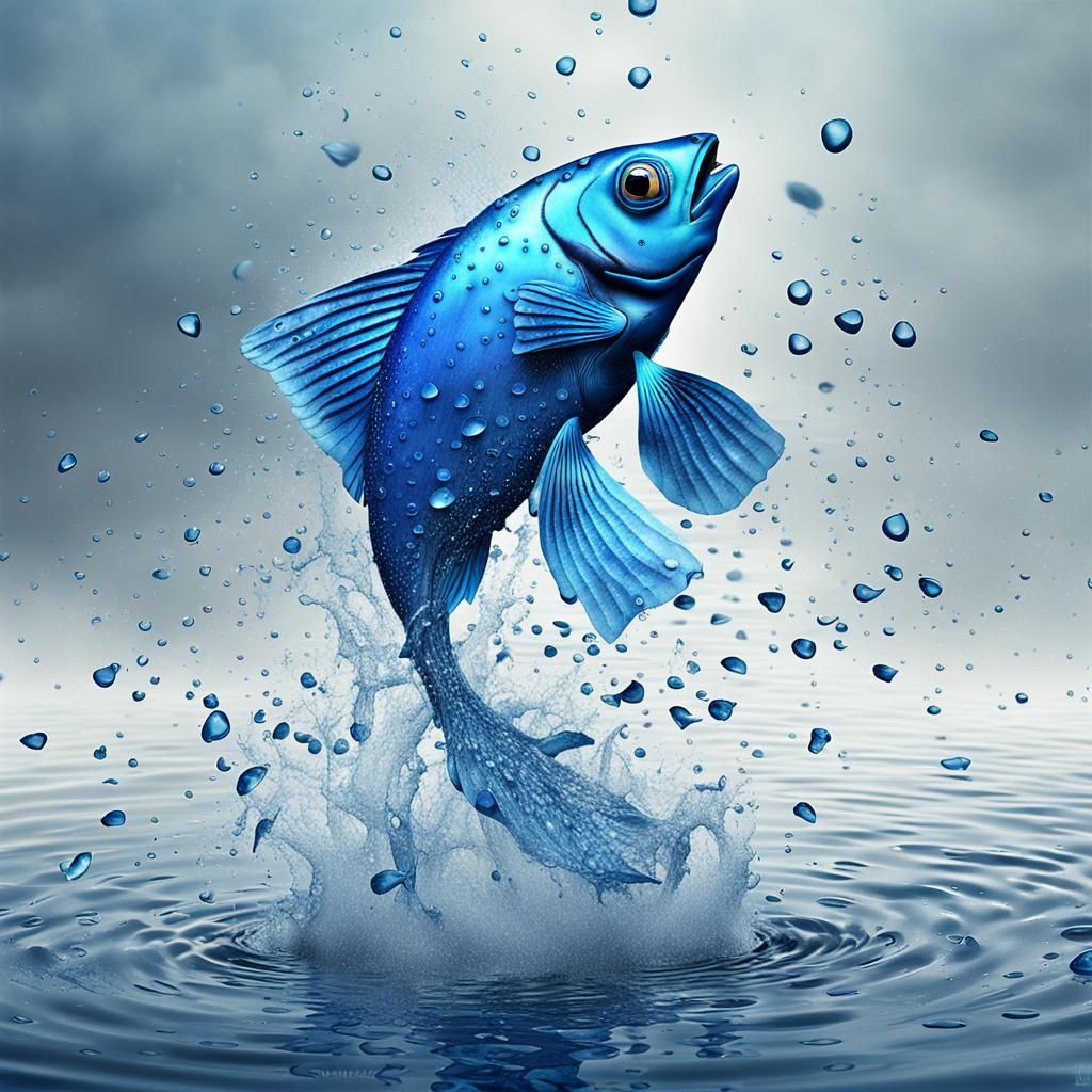 Abstract Disintegrating Blue Fish in Digital Art Style
