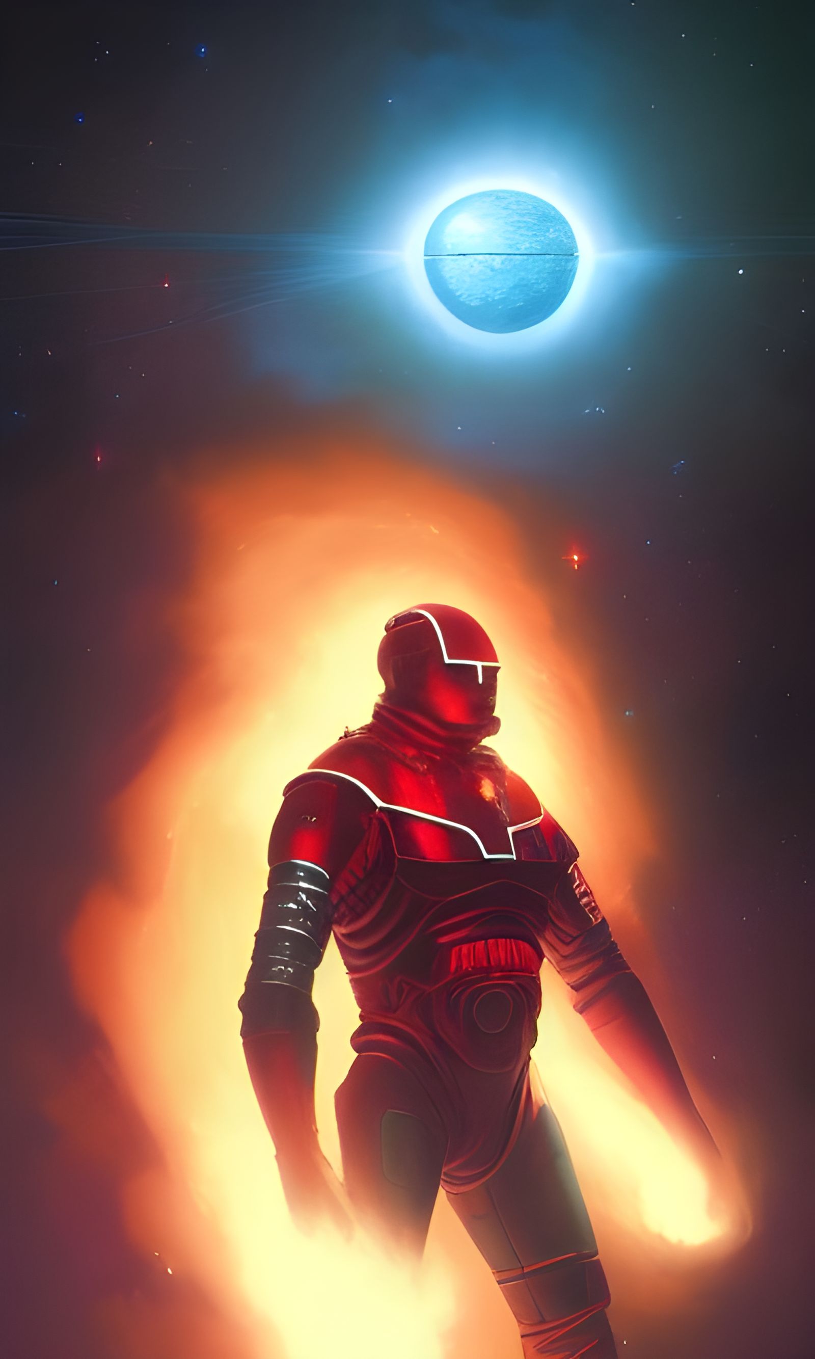 Red Space Knight with Supernova, Digital Art