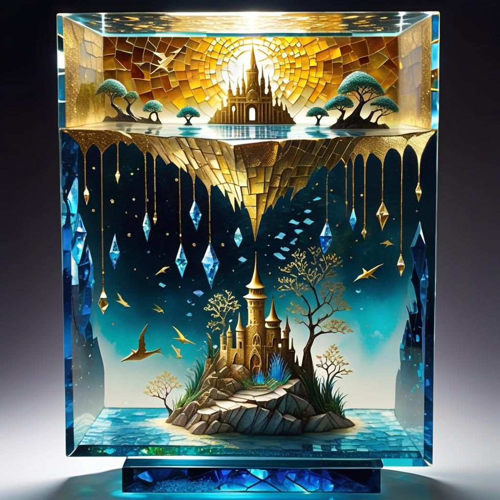 Mosaic Art Water Colour on Cracked Glass