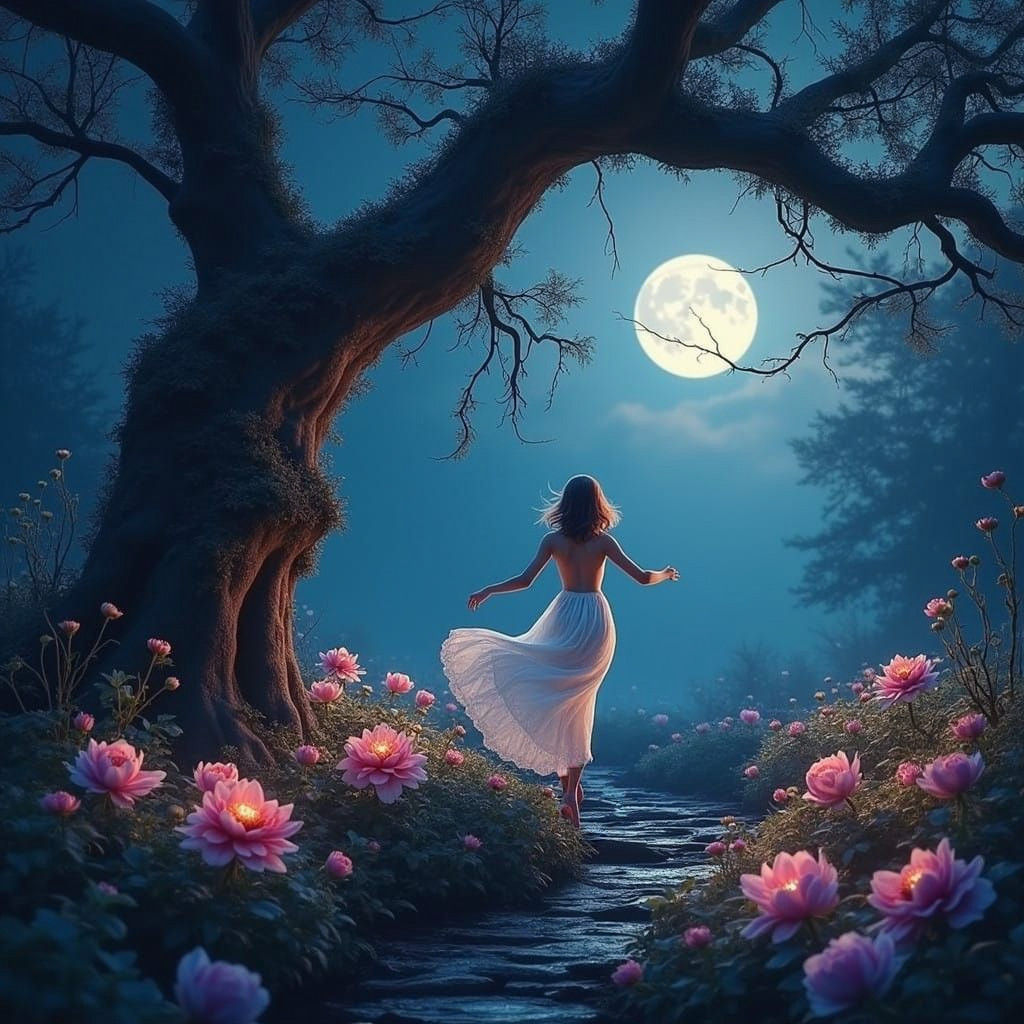 Romantic Moonlit Garden Dance in Fantasy Style