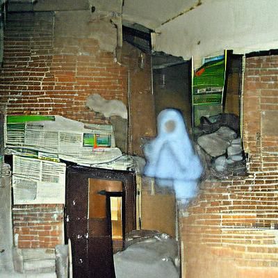 Eerie Ghostly Figure in Abandoned Building