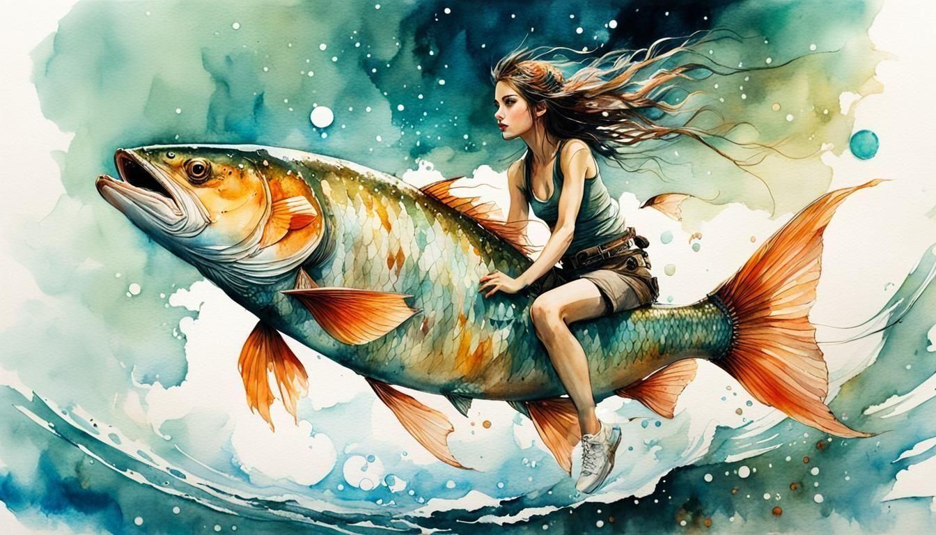 Girl riding a fish