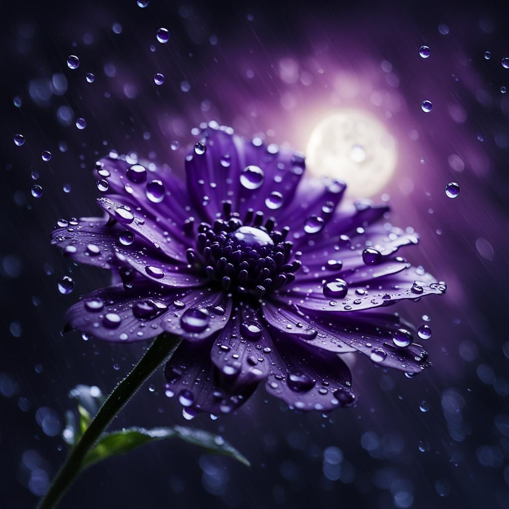 Moonlit Purple Flower in Macro Photographic Realism