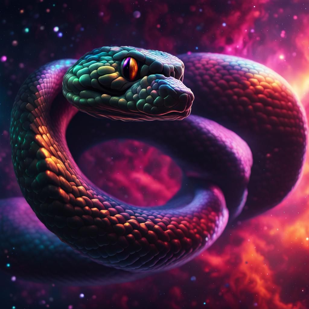 Iridescent Space Snake Drifting Through Nebulae