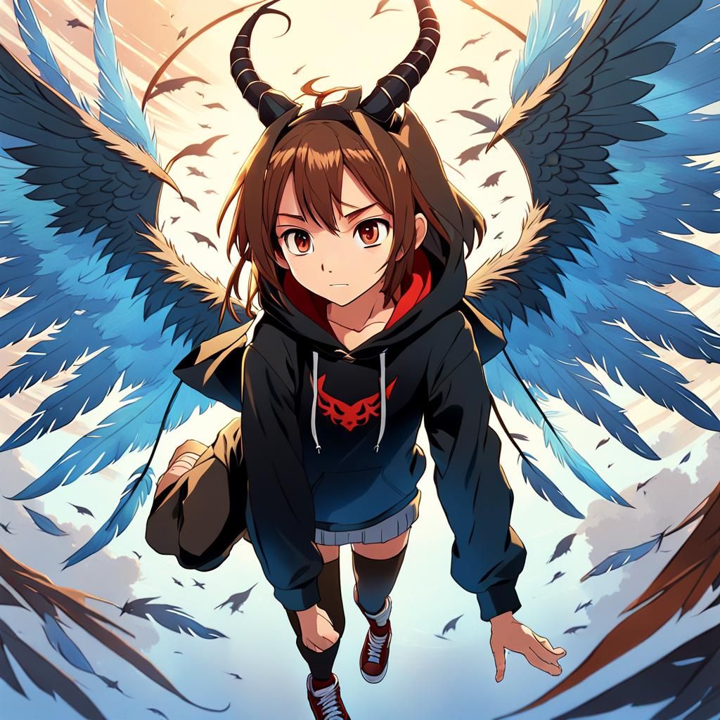 Anime Devil Girl with Wings, Ghibli-Inspired