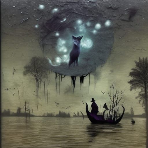 Wolf Silhouette Filled With Ethereal Forest Scene in Monochr...