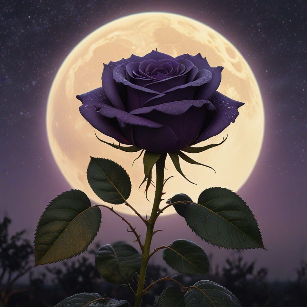Ethereal Lunar Black Rose Blooms in Darkness