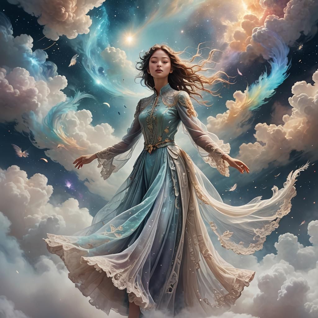 Ethereal Being Floating in Nebula: Fantasy Concept Art