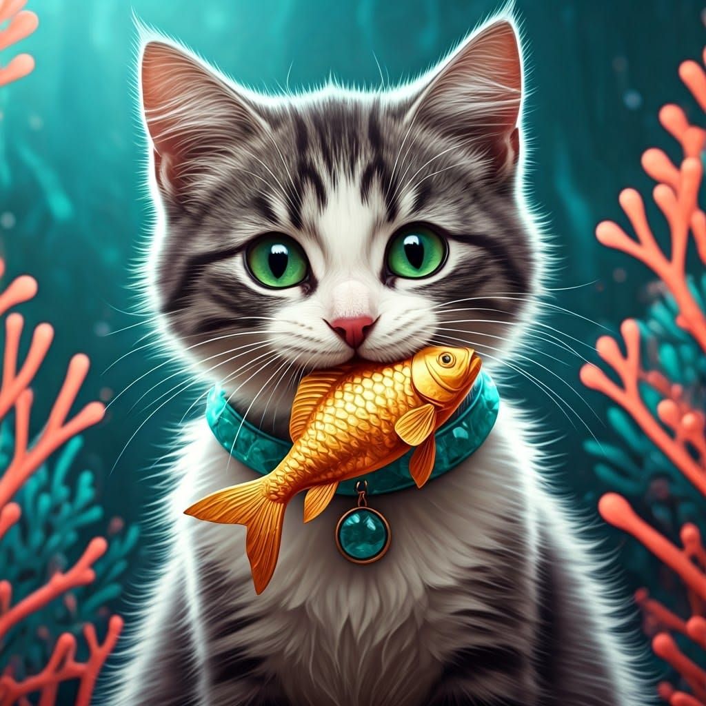 Kitten with Fish: Dreamy Concept Art