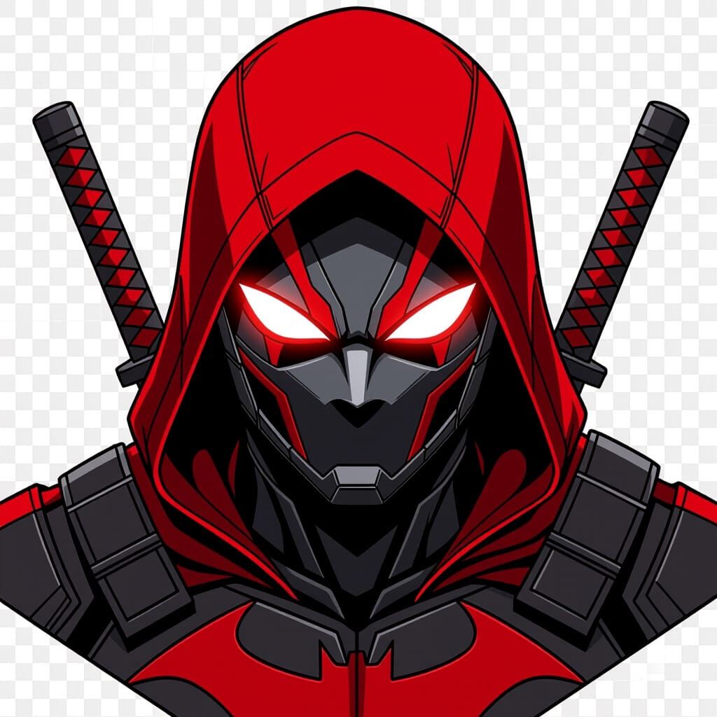 Red Hood Helmet Anime Illustration with Glowing Eyes