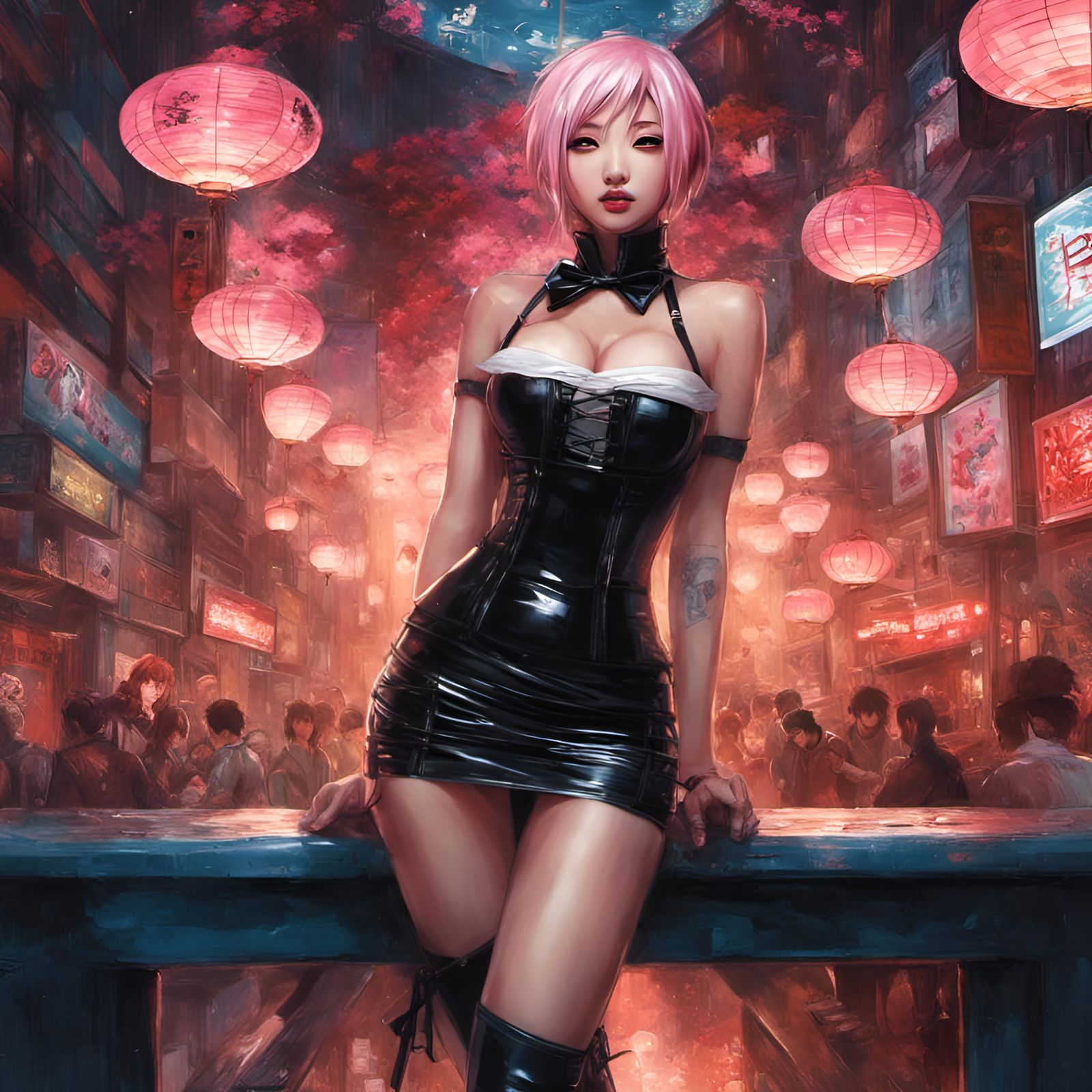 Flirty Sakura in Latex: Hyperdetailed Fantasy Art