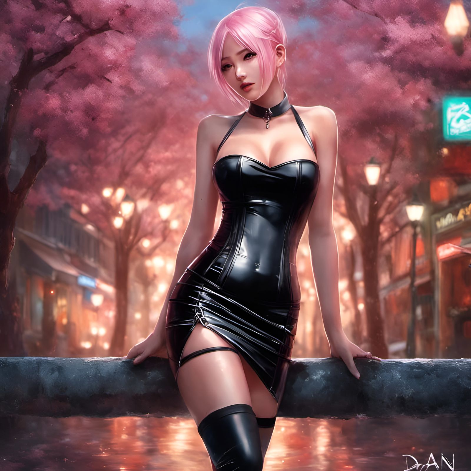 Sakura in Latex Corset: Hyperdetailed Fantasy Art
