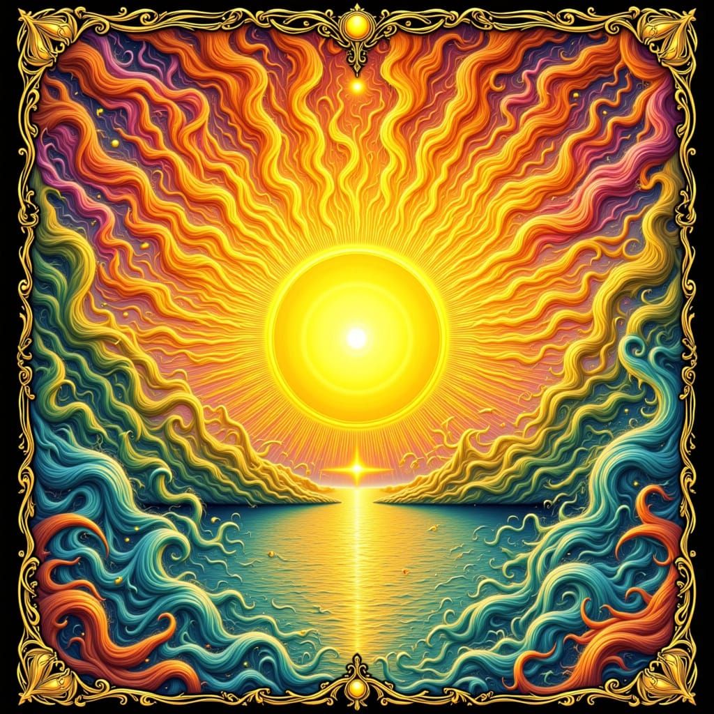 Golden Sunrise Bursts Forth from Vintage Tarot Card