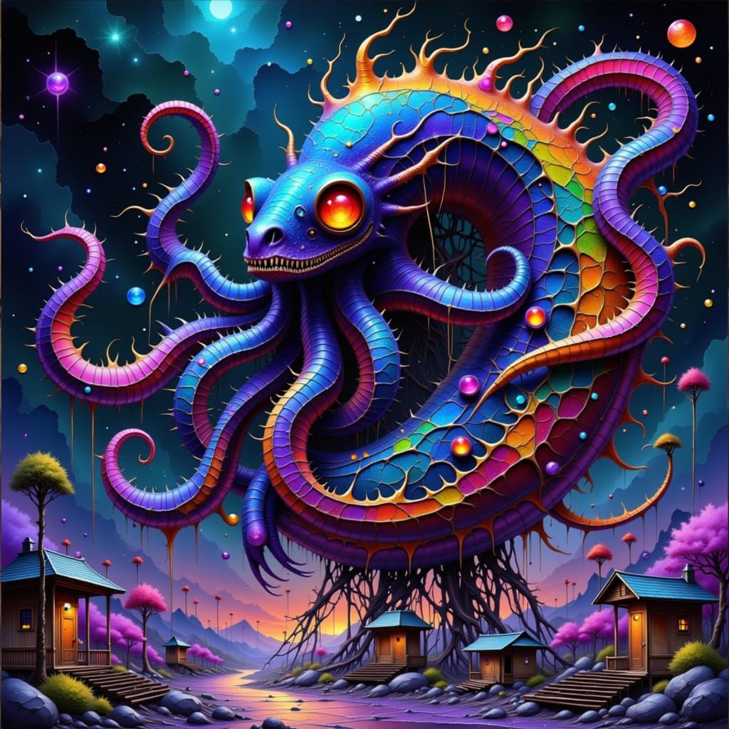 Octopus Dragon Hybrid in Cyberpunk Style