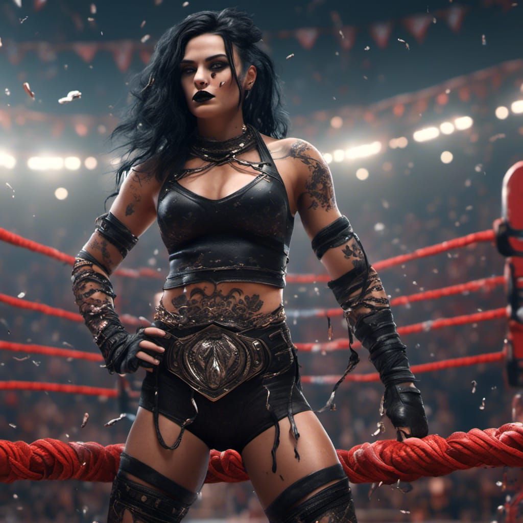 Goth Wrestler in Ring: Detailed Matte Painting