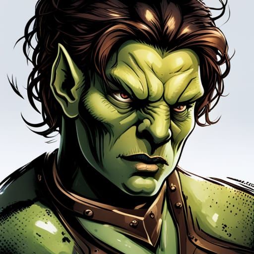 Armored Orc Woman Portrait in Comic Style