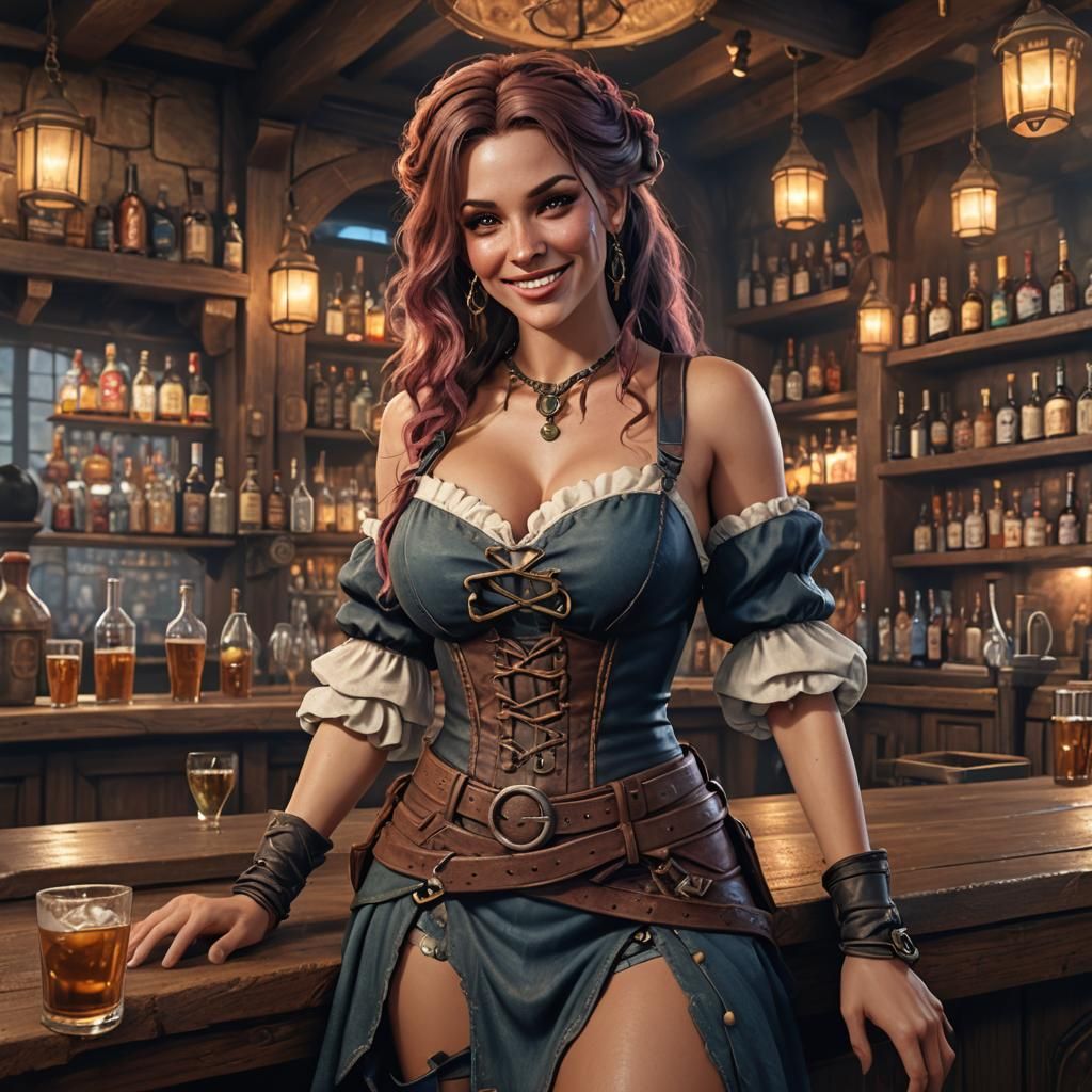 Barmaid's Smile: Detailed Fantasy Art in 8k