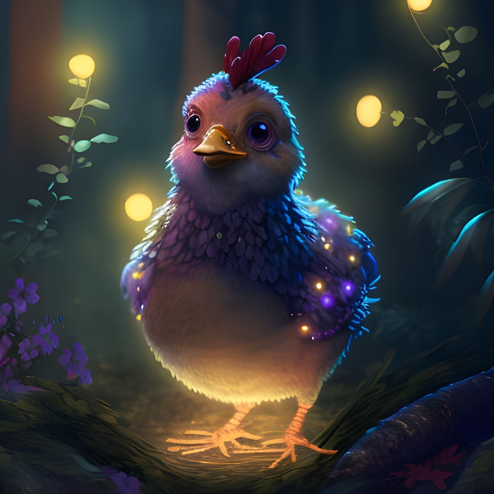 Pixar-Style Chicken Sorcerer in Enchanted Forest
