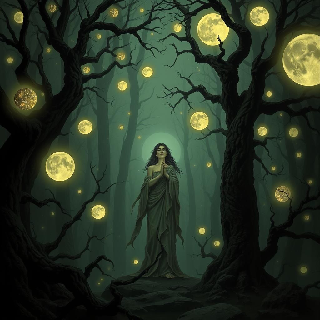 Ethereal Goddess in Dark Forest, Surreal Art