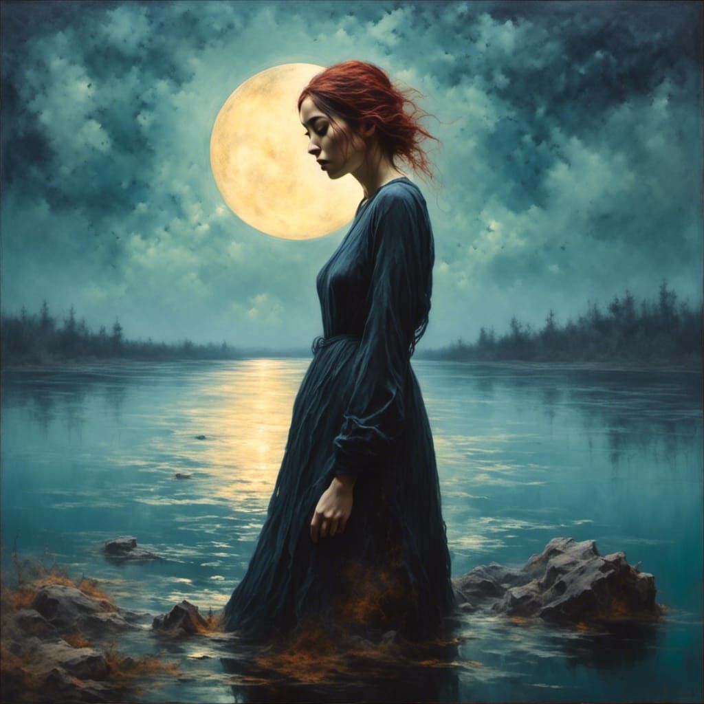 Moonlit Lake Portrait of a Woman