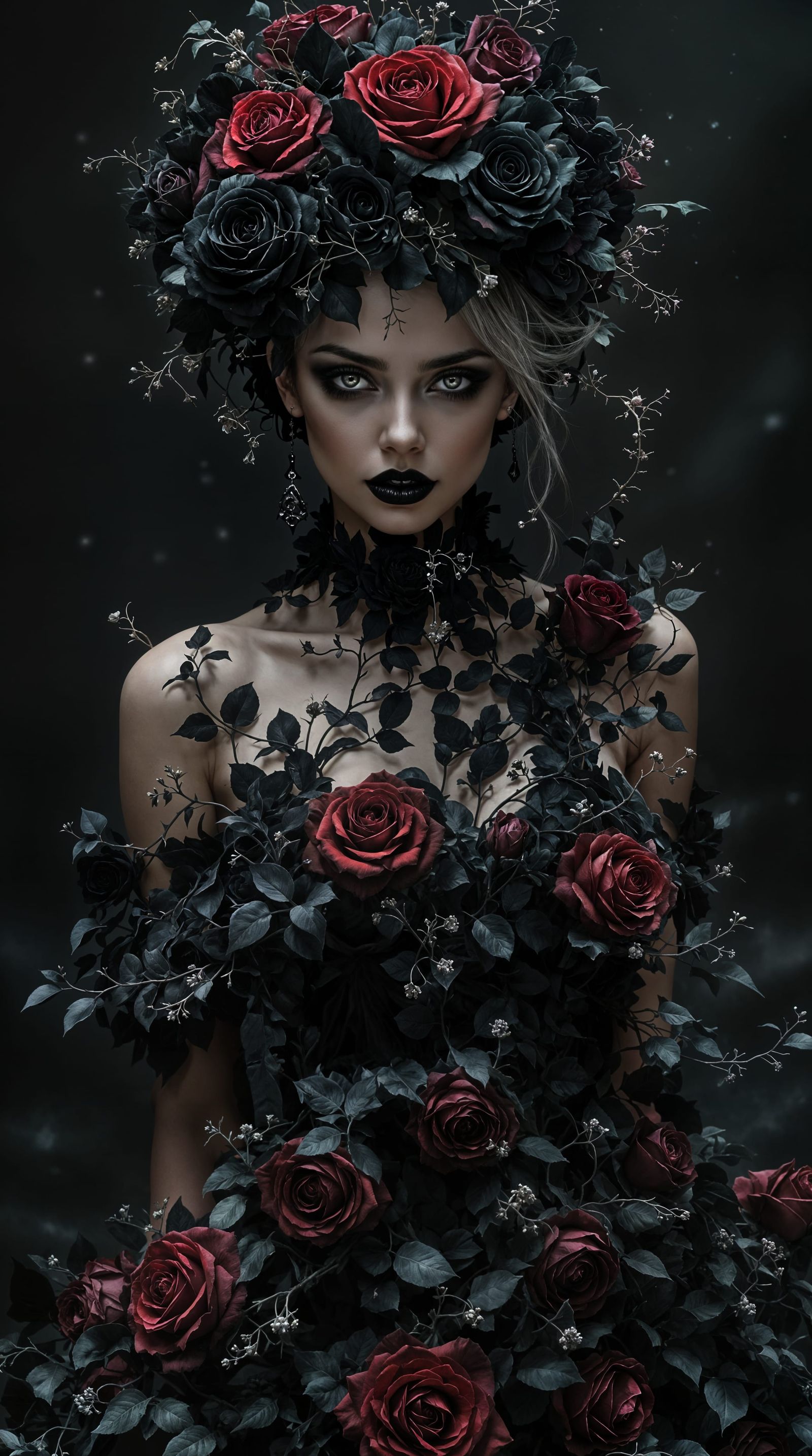Gothic Woman in Black Rose Dress, Dark Romanticism, Digital ...