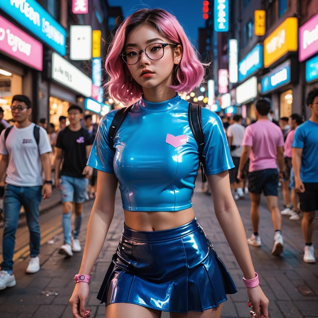 Vibrant Anime: Young Woman in Shiny Outfit