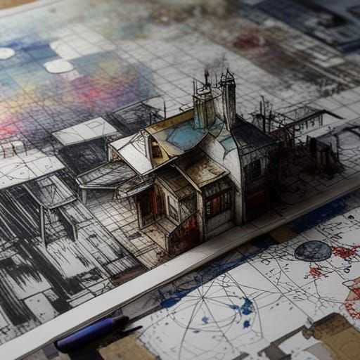 schematic technical drawing blueprint of a murder shack